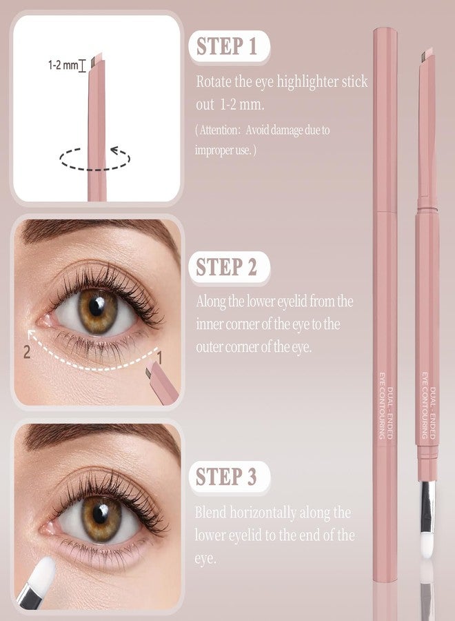 Plman 2PCS Under Eye Highlighter Stick with Brush, Waterproof & Smudge-Proof Under Eye Brightener Pencil, Highlighter Makeup Pen, Lying Silkworm Pencil Highlight & Contouring Stick (DC02-Pink) - Image 4